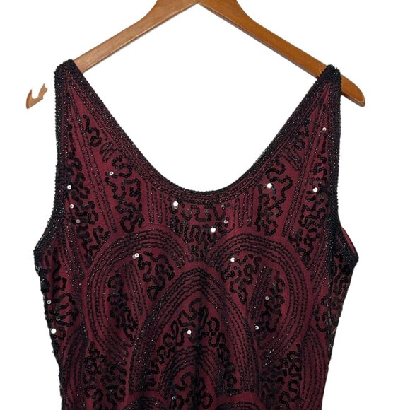 Flapper Dress Gatsby 1920s Fringe Beaded Black Red Party New Year's Themed XL - Picture 3 of 14